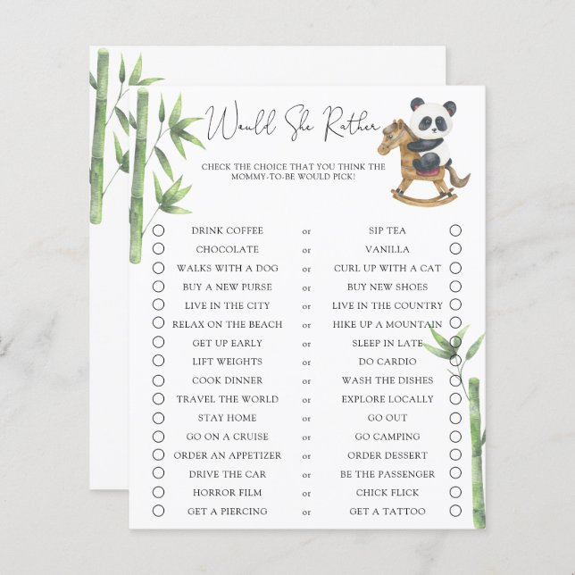 Panda Beer zou ze liever Baby shower (Voorkant / Achterkant)