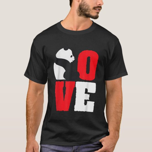 Panda Beer Zwart-wit Panda Liefde T-shirt (Voorkant)