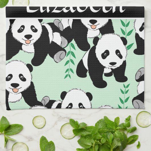 Panda Beren Afbeelding personaliseren Theedoek (Gevouwen)