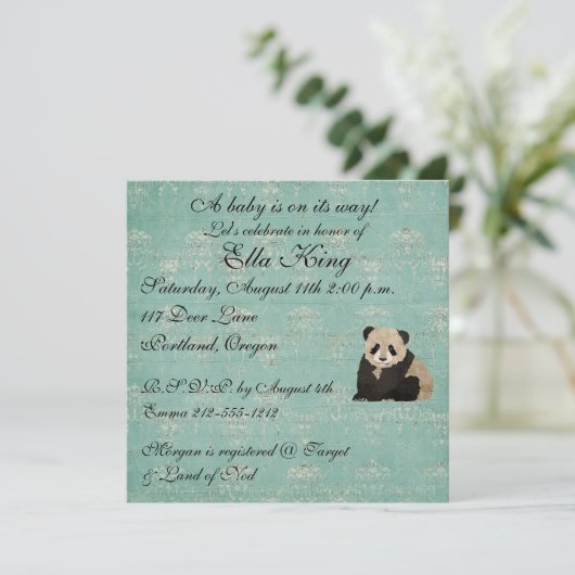Panda Beren Baby Uitnodiging (Staand voorkant)
