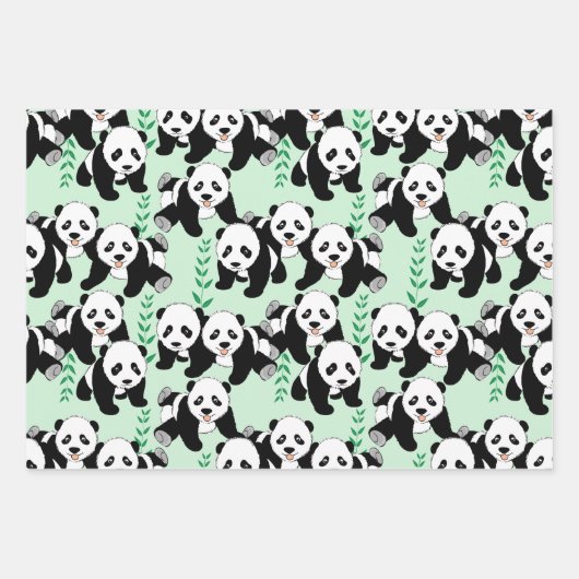 Panda-Beren die papierbladen overladen Inpakpapier Vel (Voorkant)