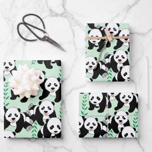 Panda-Beren die papierbladen overladen Inpakpapier Vel (Voorkant)