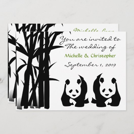 Panda Beren en Bamboe bruiloft uitnodiging (Voorkant / Achterkant)