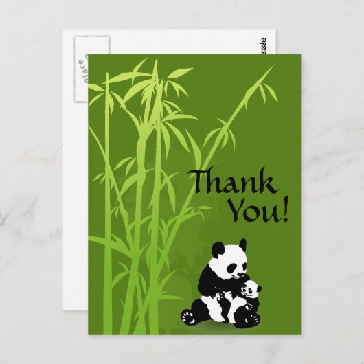 Panda Beren en bamboe Dank u Briefkaart (Voorkant / Achterkant)