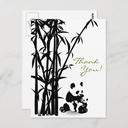 Panda Beren en bamboe Dank u Briefkaart (Voorkant / Achterkant)