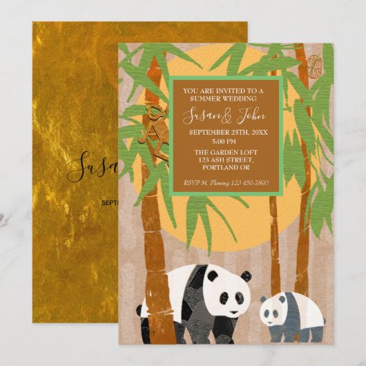 Panda-Beren en Bamboe-weddenschappen Kaart (Voorkant / Achterkant)