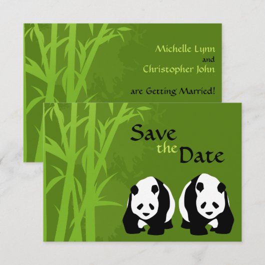 Panda Beren en Bamboe Wedding Save the Date Kaart (Voorkant / Achterkant)