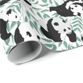 Panda Beren Groen Bamboe Wit Patroon Cadeaupapier (Rol Hoek)