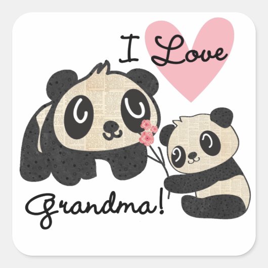 Panda Beren Ik hou van oma Vierkante Sticker (Voorkant)