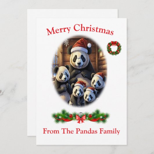 Panda Beren Kerst Kaarten (Voorkant / Achterkant)