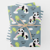 Panda-Beren, regenbogen, bladeren en strips Inpakpapier Vel (In situ)