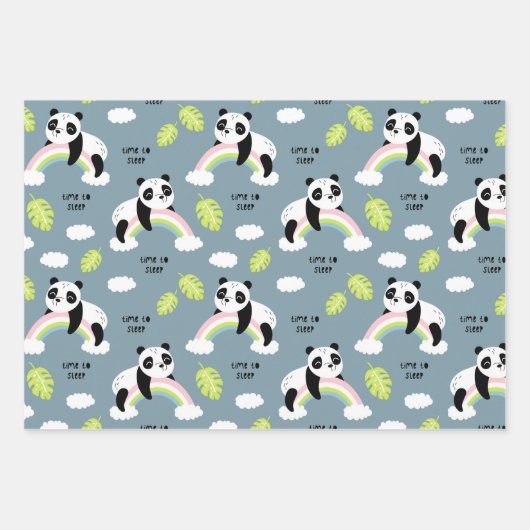 Panda-Beren, regenbogen, bladeren en strips Inpakpapier Vel (Voorkant)