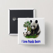 Panda Beren Vierkante Button 5,1 Cm (Voorkant /achterkant)