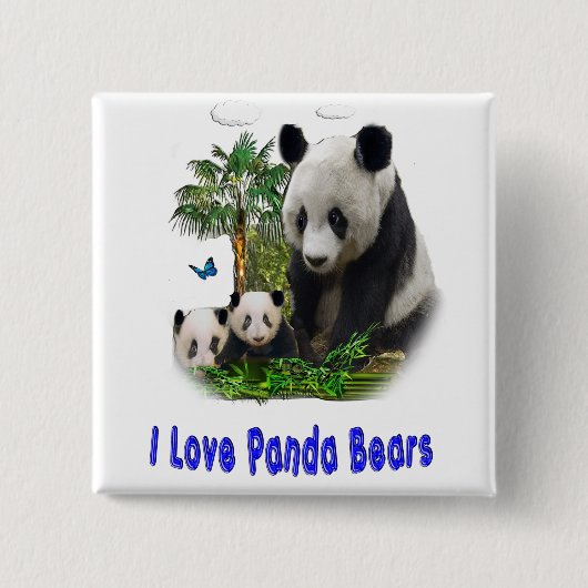 Panda Beren Vierkante Button 5,1 Cm (Voorkant)