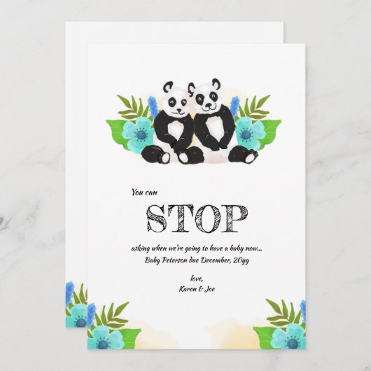 Panda Beren Zwangerschap Aankondiging (Voorkant / Achterkant)