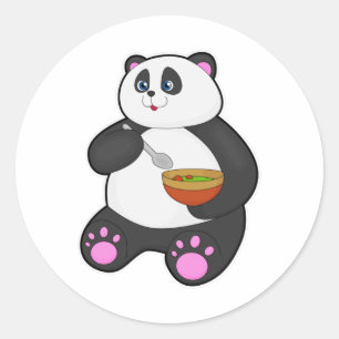 Panda bij Eaten met Spoon & Bowl Ronde Sticker