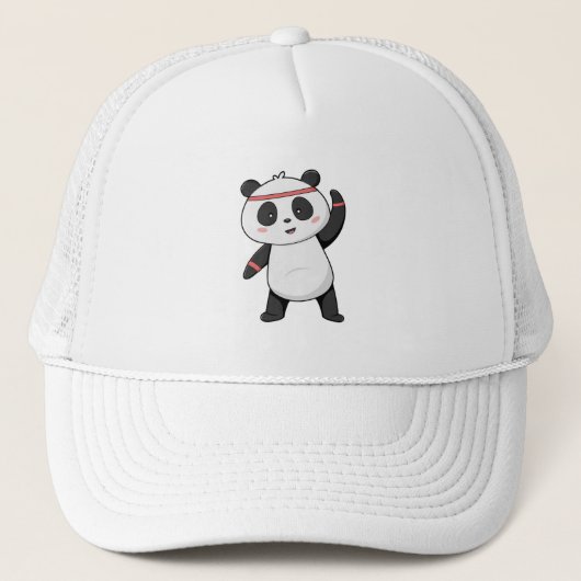 Panda bij Fitness met Hoofdband Trucker Pet (Voorkant)