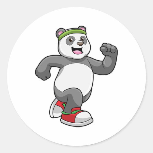Panda bij het runnen met hoofdband ronde sticker (Voorkant)
