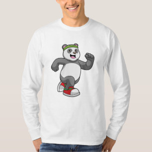 Panda bij het runnen met hoofdband t-shirt