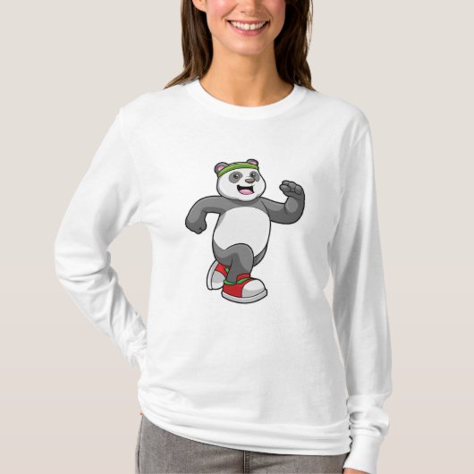 Panda bij het runnen met hoofdband t-shirt (Voorkant)