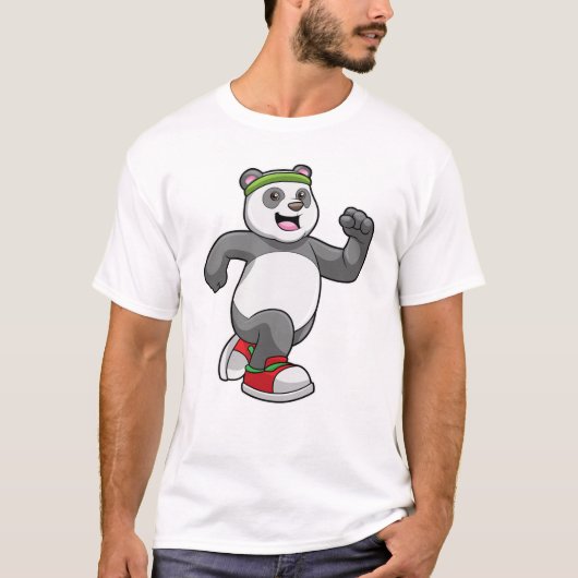 Panda bij het runnen met hoofdband t-shirt (Voorkant)