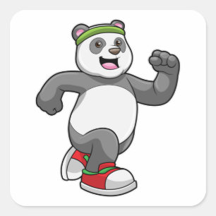 Panda bij het runnen met hoofdband vierkante sticker