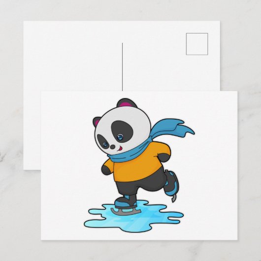 Panda bij het schaatsen met schaatsen & sjaal briefkaart (Voorkant / Achterkant)