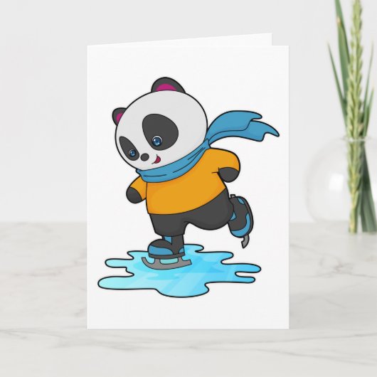 Panda bij het schaatsen met schaatsen & sjaal kaart (Voorkant)