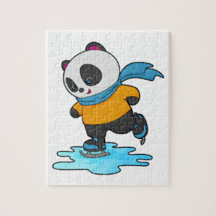 Panda bij het schaatsen met schaatsen & Sjaal Legpuzzel