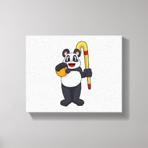 Panda bij Hockey met Hockey bat Canvas Afdruk