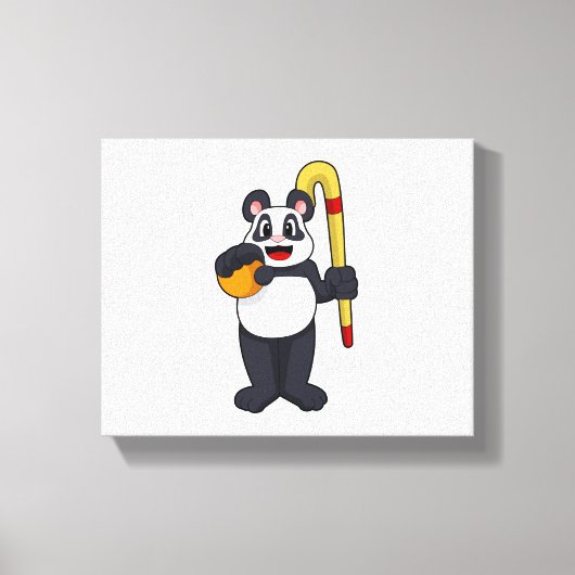Panda bij Hockey met Hockey bat Canvas Afdruk (Voorkant)