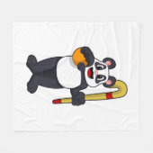 Panda bij Hockey met Hockey bat Fleece Deken (Voorkant (Horizontaal))