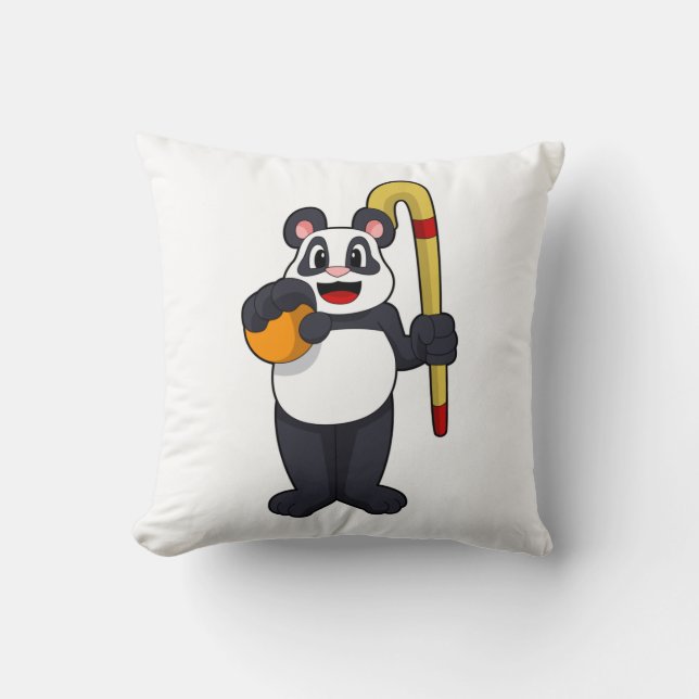 Panda bij Hockey met Hockey bat Kussen (Voorkant)