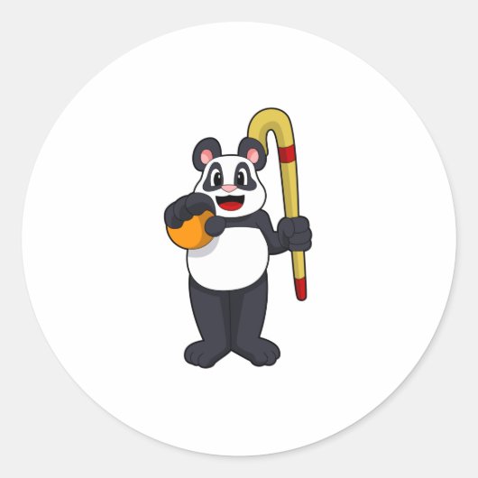 Panda bij Hockey met Hockey bat Ronde Sticker (Voorkant)