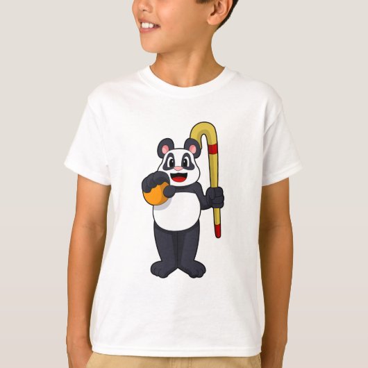 Panda bij Hockey met Hockey bat T-shirt (Voorkant)