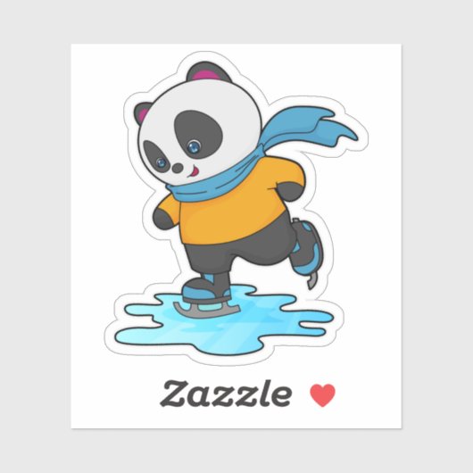 Panda bij ijsschaatsen met ijskoude schaatsen en s sticker (Vel)