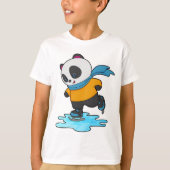 Panda bij ijsschaatsen met ijskoude schaatsen en s t-shirt (Voorkant)