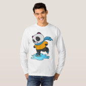 Panda bij ijsschaatsen met ijskoude schaatsen en s t-shirt (Voorkant volledig)