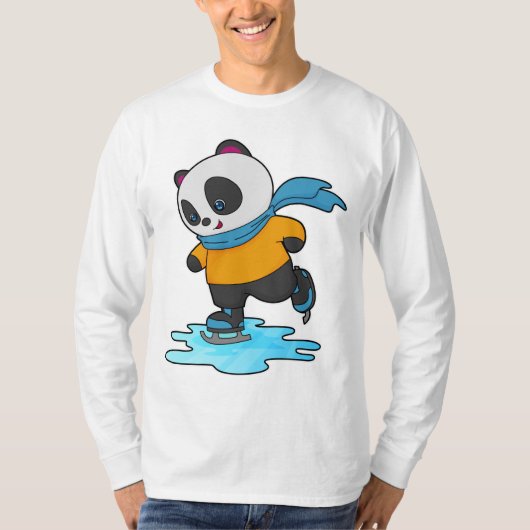 Panda bij ijsschaatsen met ijskoude schaatsen en s t-shirt (Voorkant)