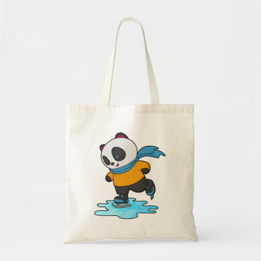 Panda bij ijsschaatsen met ijskoude schaatsen en s tote bag (Voorkant)