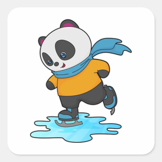 Panda bij ijsschaatsen met ijskoude schaatsen en s vierkante sticker (Voorkant)