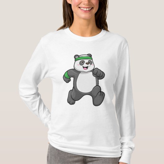 Panda bij Jogging met hoofdband T-shirt (Voorkant)