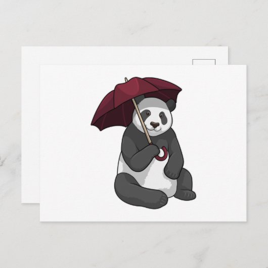 Panda bij regen met paraplu briefkaart (Voorkant / Achterkant)