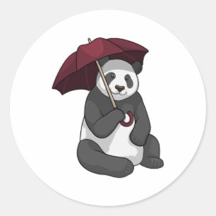 Panda bij Regen met Umbrella Ronde Sticker