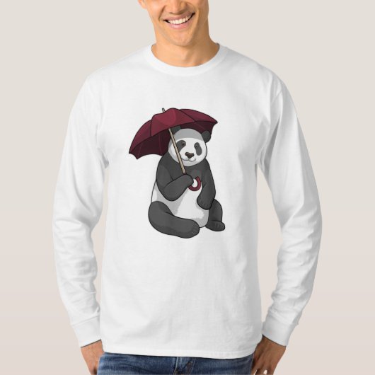 Panda bij Regen met Umbrella T-shirt (Voorkant)