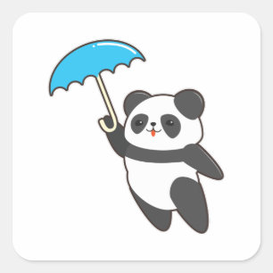 Panda bij Regen met Umbrella Vierkante Sticker
