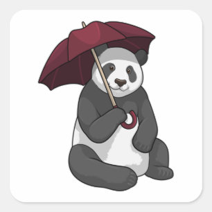 Panda bij Regen met Umbrella Vierkante Sticker