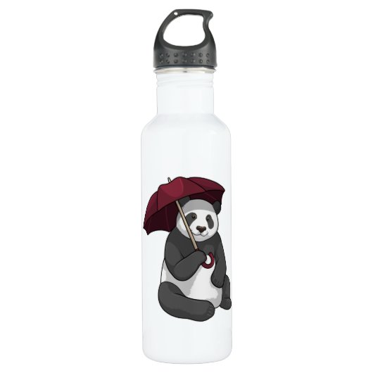 Panda bij Regen met Umbrella Waterfles (Voorkant)