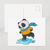 Panda bij schaatsen met schaatsen & sjaal briefkaart (Voorkant / Achterkant)