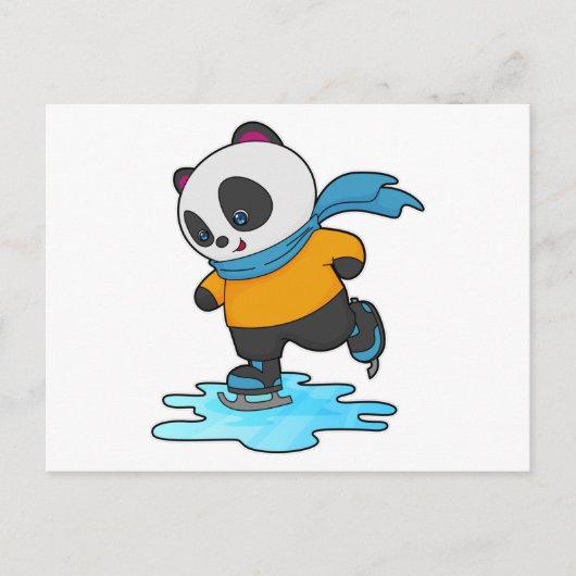 Panda bij schaatsen met schaatsen & sjaal briefkaart (Voorkant)
